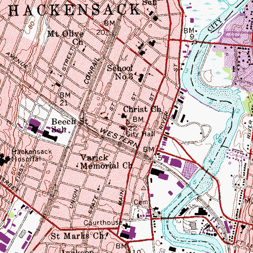 Topographic Map of Hackensack Police Department, NJ