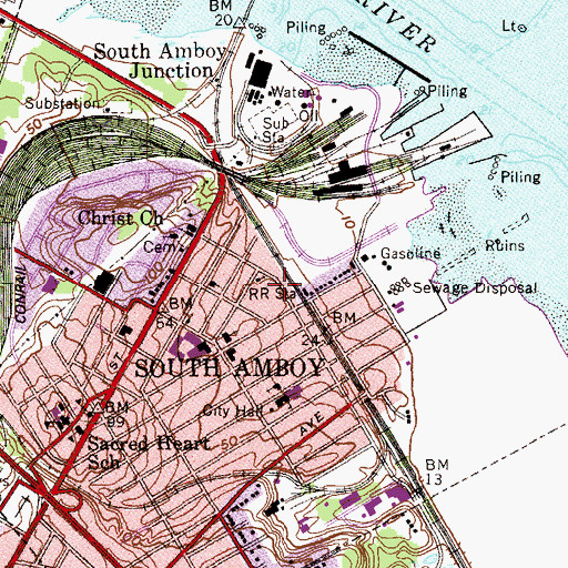 Topographic Map of South Amboy Police Department, NJ