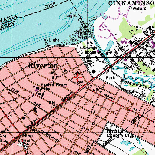 Topographic Map of Riverton Police Department, NJ