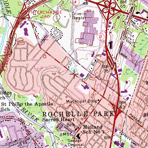 Topographic Map of Rochelle Park Police Department, NJ
