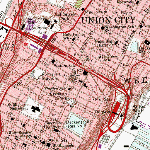 Topographic Map of Union City Police Department, NJ