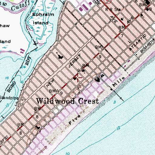 Topographic Map of Wildwood Crest Police Department, NJ