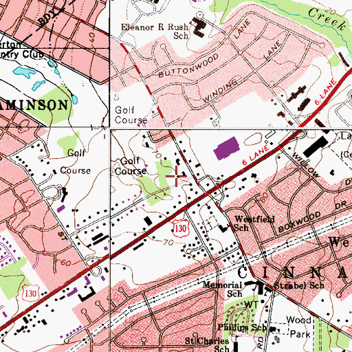 Topographic Map of Cinnaminson Police Department, NJ