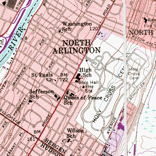 Topographic Map of North Arlington Police Department, NJ