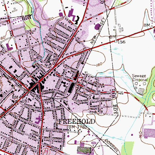 Topographic Map of Freehold Borough Police Department, NJ