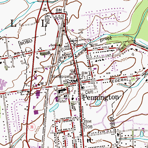 Topographic Map of Pennington Police Department, NJ