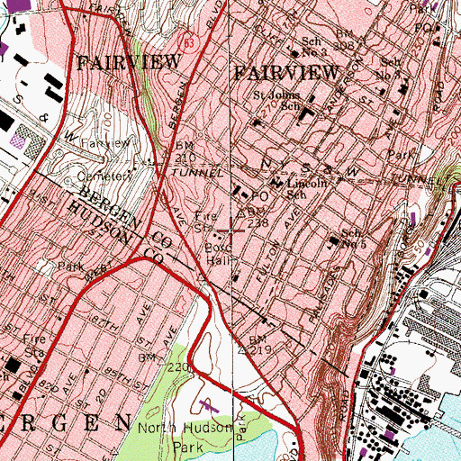 Topographic Map of Fairview Police Department, NJ