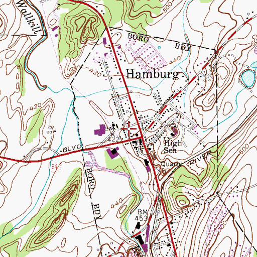 Topographic Map of Hamburg Police Department, NJ