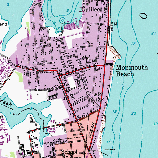 Topographic Map of Monmouth Beach Police Department, NJ
