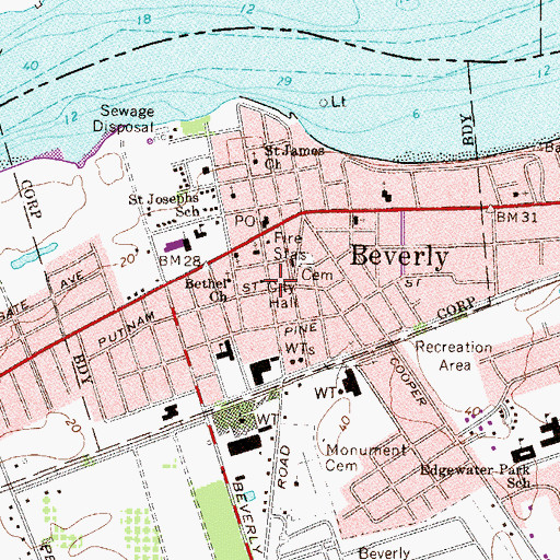 Topographic Map of Beverly City Police Department, NJ