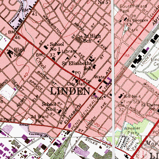 Topographic Map of Linden Police Department, NJ