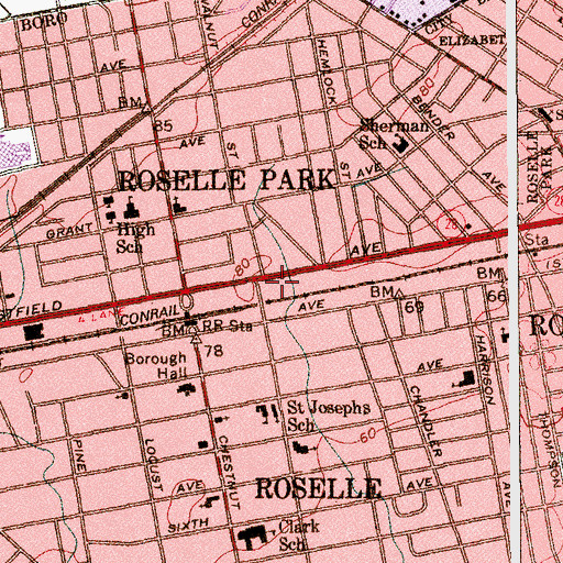 Topographic Map of Roselle Park Police Department, NJ