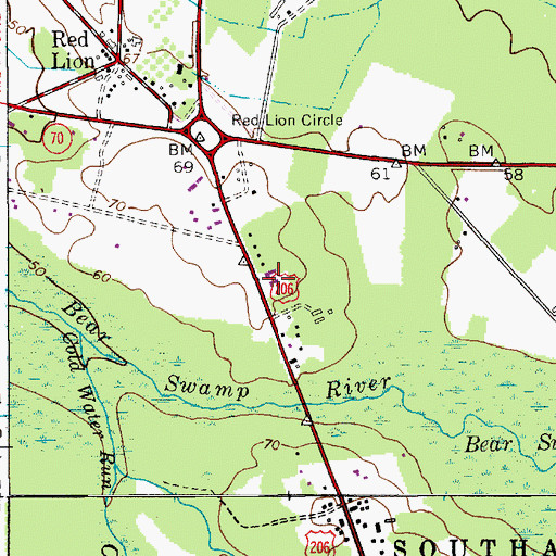 Topographic Map of New Jersey State Police Troop C Red Lion Station, NJ