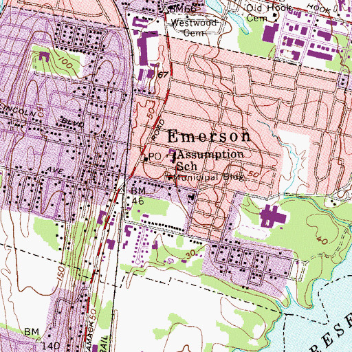Topographic Map of Emerson Police Department, NJ