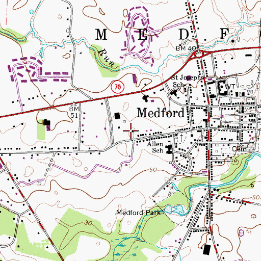 Topographic Map of Medford Township Police Department, NJ