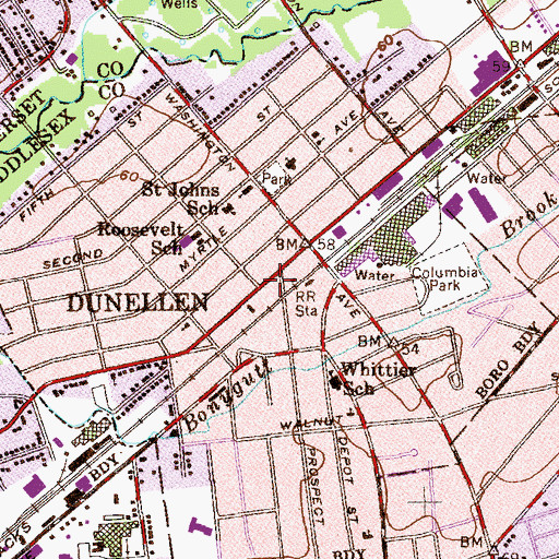 Topographic Map of Dunellen Police Department, NJ