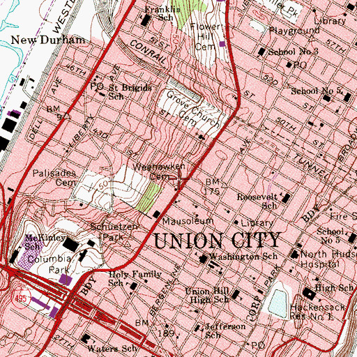 Topographic Map of North Bergen Police Department, NJ