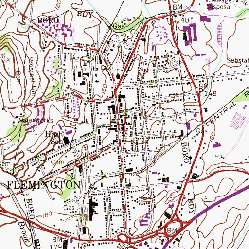 Topographic Map of Flemington Borough Police Department, NJ