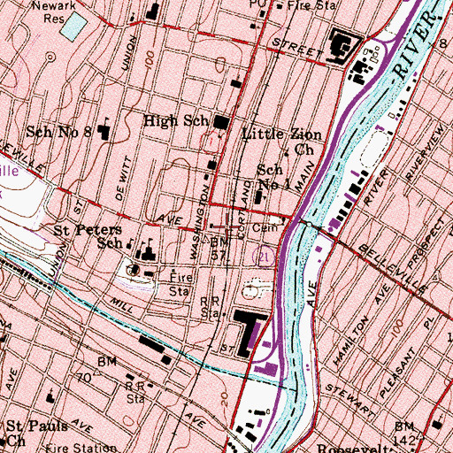 Topographic Map of Belleville Police Department, NJ