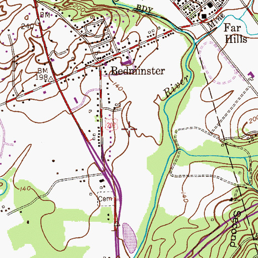 Topographic Map of Bedminster Police Department, NJ