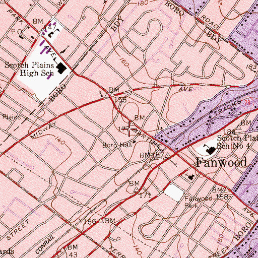 Topographic Map of Fanwood Borough Police Department, NJ