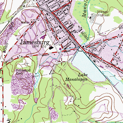 Topographic Map of Jamesburg Police Department, NJ