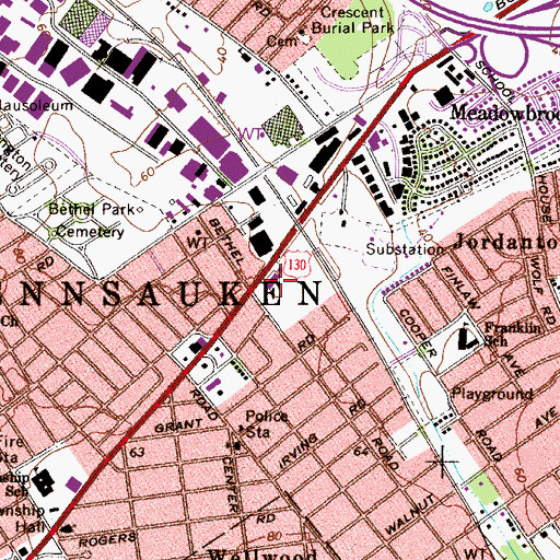Topographic Map of Pennsauken Township Police Department, NJ