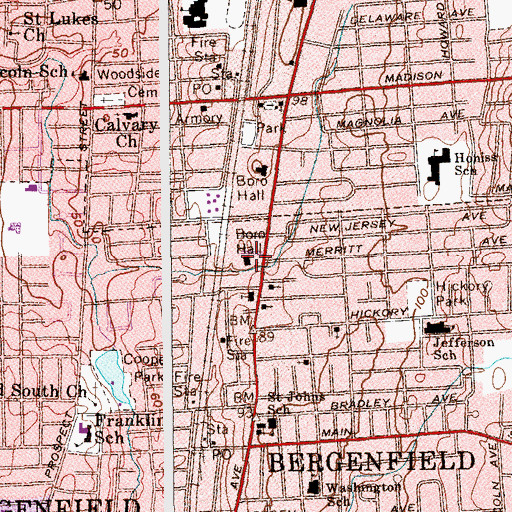 Topographic Map of Bergenfield Police Department, NJ