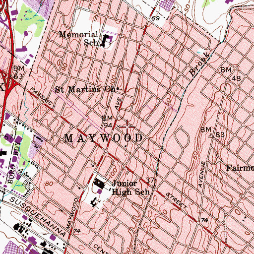 Topographic Map of Maywood Police Department, NJ