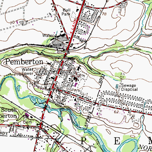 Topographic Map of Pemberton Borough Police Department, NJ