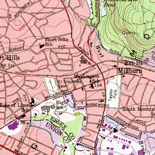 Topographic Map of Millburn Police Department, NJ