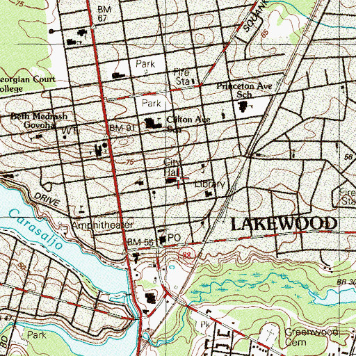 Topographic Map of Lakewood Police Department, NJ