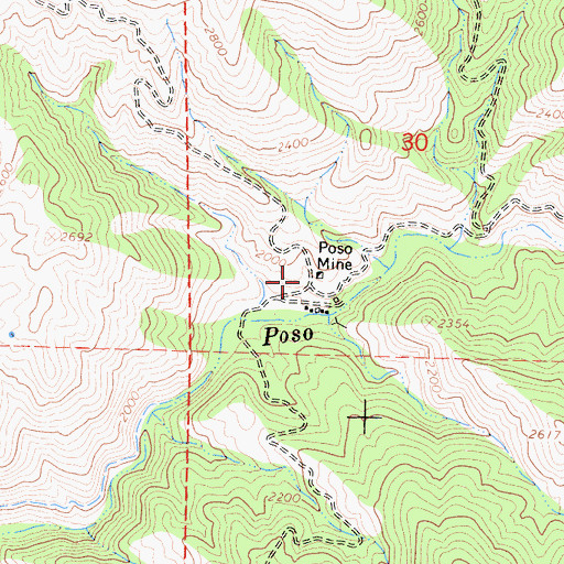 Topographic Map of Poso Mine, CA