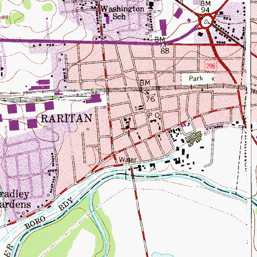Topographic Map of Raritan Borough Police Department, NJ