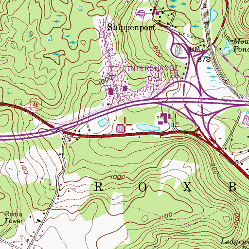Topographic Map of Roxbury Township Police Department, NJ