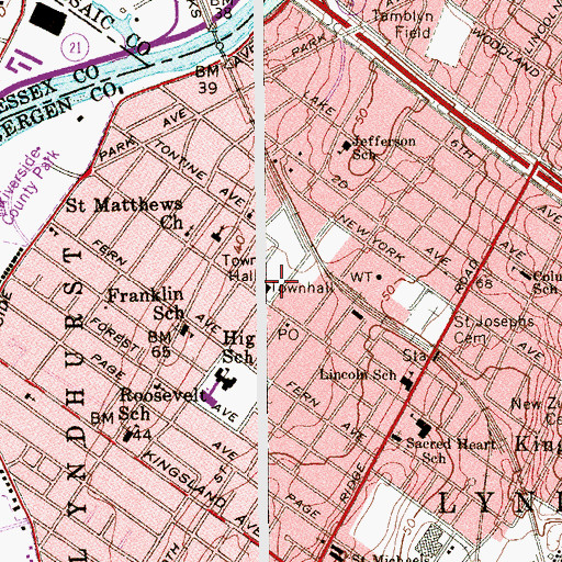 Topographic Map of Lyndhurst Police Department, NJ