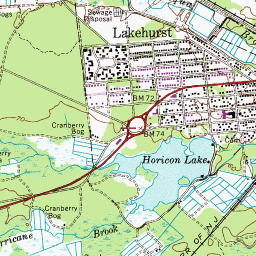 Topographic Map of Lakehurst Police Department, NJ
