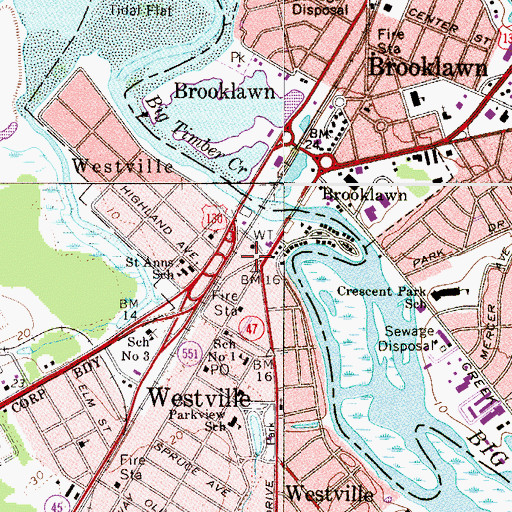 Topographic Map of Westville Police Department, NJ