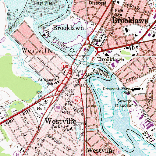Topographic Map of Westville Police Department, NJ