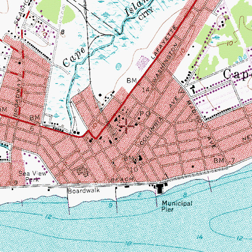 Topographic Map of Cape May Police Department, NJ