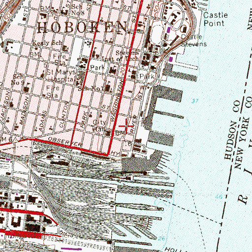 Topographic Map of Hoboken Police Department, NJ