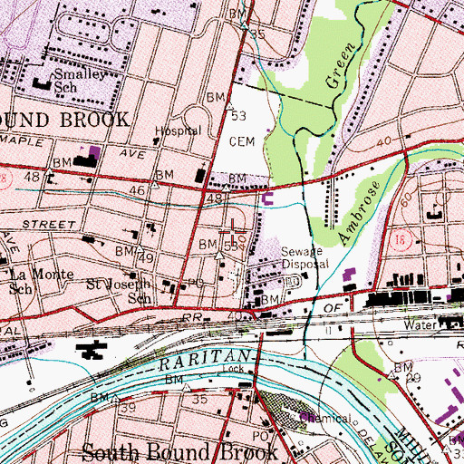 Topographic Map of Bound Brook Police Department, NJ