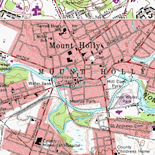 Topographic Map of Mount Holly Township Police Department, NJ