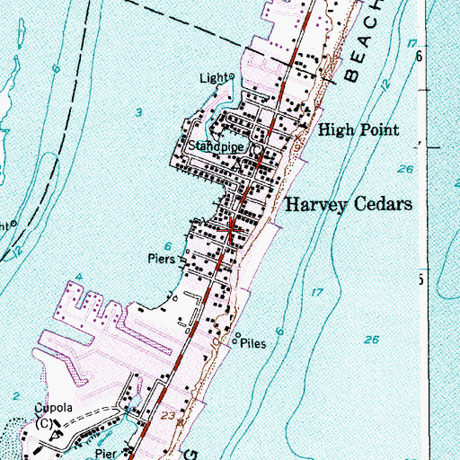 Topographic Map of Harvey Cedars Police Department, NJ