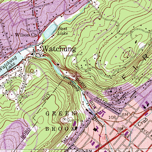 Topographic Map of Watchung Police Department, NJ