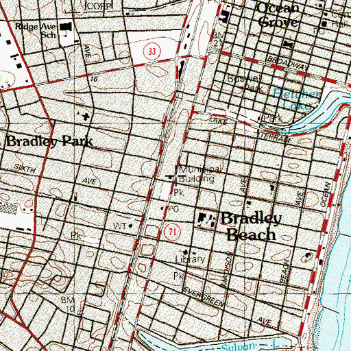 Topographic Map of Bradley Beach Police Department, NJ