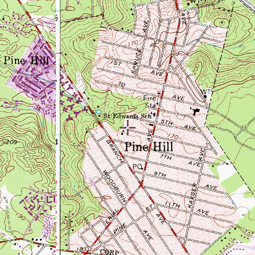 Topographic Map of Pine Hill Police Department, NJ