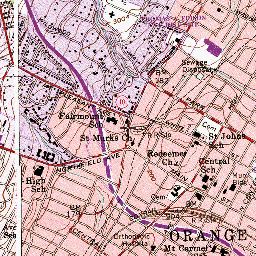 Topographic Map of West Orange Police Department, NJ