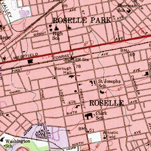 Topographic Map of Roselle Police Department, NJ