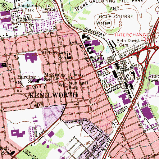 Topographic Map of Kenilworth Police Department, NJ